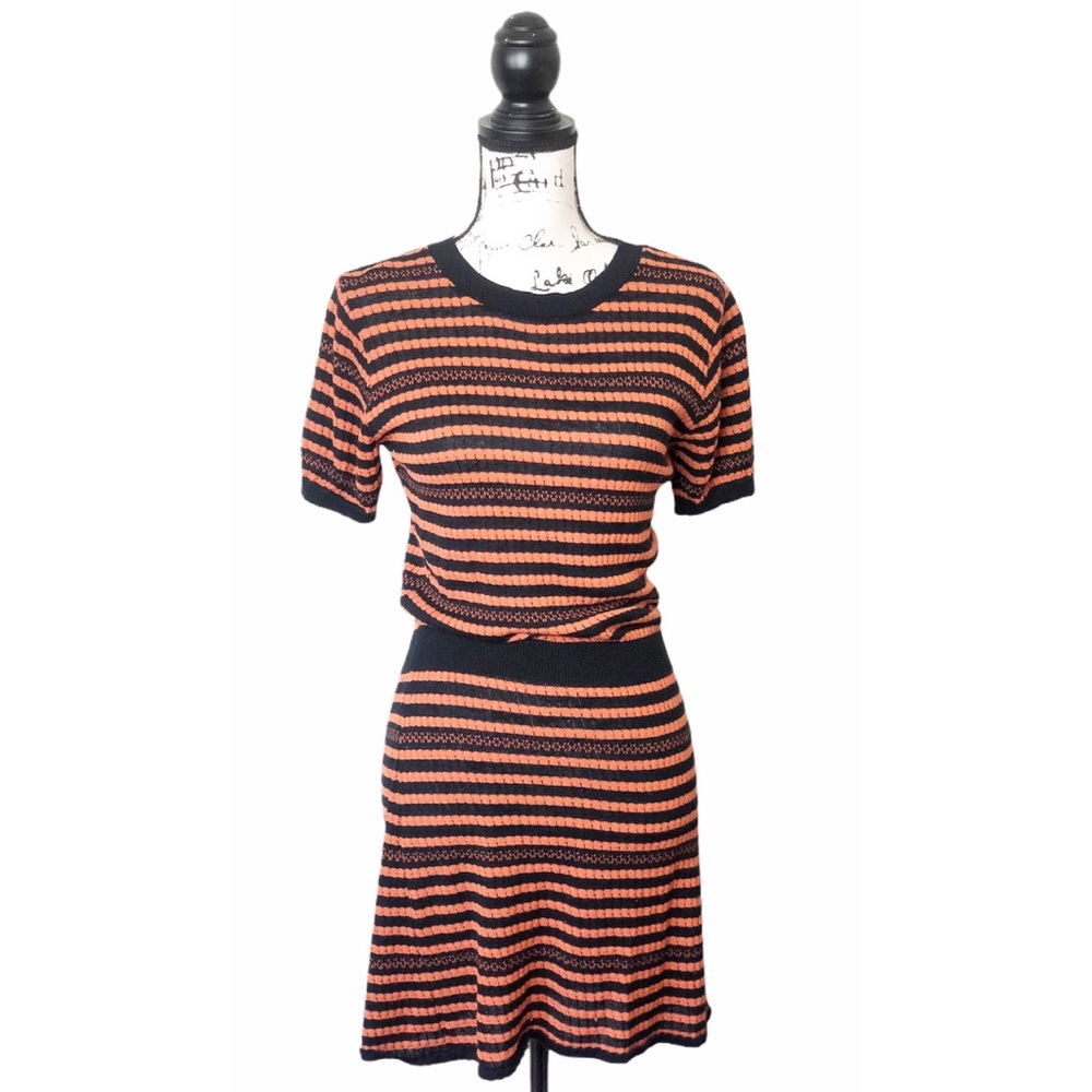 Zara Knit Orange / Black Striped Dress Size Small